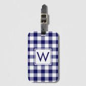 Modern Monogram Navy and White Gingham Pattern Bagagelabel (Voorkant (verticaal))