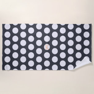 Modern Monogram Navy Blauw en Wit Stippenpatroon Strandlaken