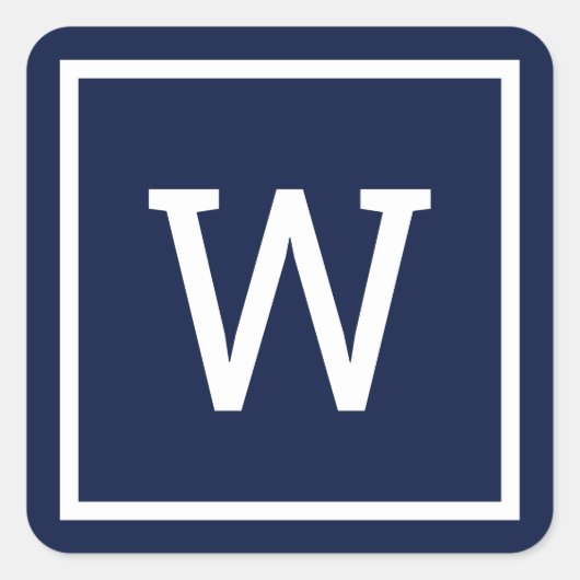 Modern Monogram Navy Blauw Vierkante Sticker (Voorkant)