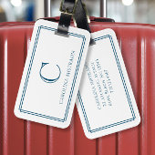Modern Monogram Navy Blauwe Dubbele Rand Bagagelabel
