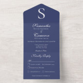 Modern Monogram Navy Blue Dinner All In One Uitnodiging (Binnen)