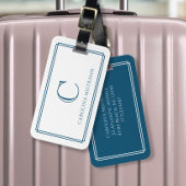 Modern Monogram Navy Blue Double Border Bagagelabel