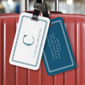 Modern Monogram Navy Blue Double Border Bagagelabel