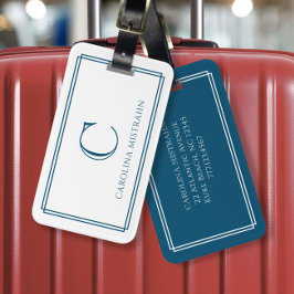 Modern Monogram Navy Blue Double Border Bagagelabel