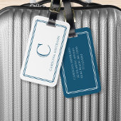 Modern Monogram Navy Blue Double Border Bagagelabel