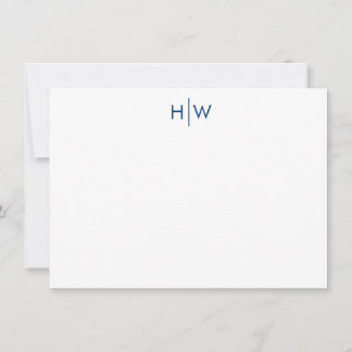 Modern Monogram Navy Blue Flat Note Kaart Notitiekaartje