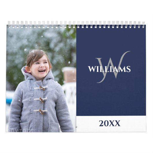Modern Monogram Navy Blue Photo Kalender (Hoes)