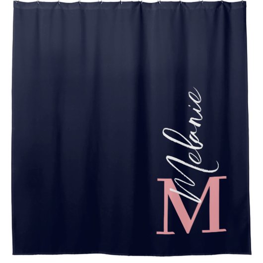 Modern Monogram Navy Blue Roze Shower Curtain Douchegordijn (Voorkant)