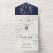 Modern Monogram Navy Blue Wedding All In One Uitnodiging (Binnen)