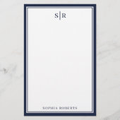 Modern Monogram Navy Blue White - naam Briefpapier (Voorkant)