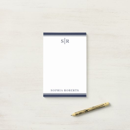Modern Monogram Navy Blue White - naam Post-it® Notes (Op bureau)