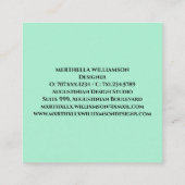 Modern MONOGRAM Neo Mint Black Floral Vierkante Visitekaartje (Achterkant)