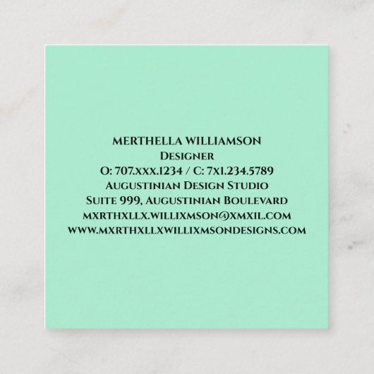 Modern MONOGRAM Neo Mint Black Floral Vierkante Visitekaartje (Achterkant)