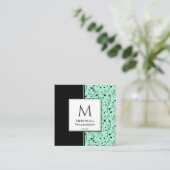 Modern MONOGRAM Neo Mint Black Floral Vierkante Visitekaartje (Staand voorkant)