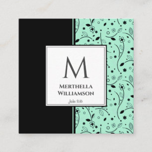 Modern MONOGRAM Neo Mint Black Floral Vierkante Visitekaartje
