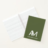Modern Monogram Notitieboek met naam Olive Green (Binnen)