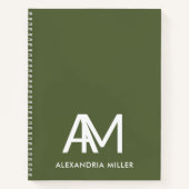 Modern Monogram Notitieboek met naam Olive Green (Voorkant)