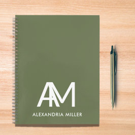 Modern Monogram Notitieboek met naam Olive Green