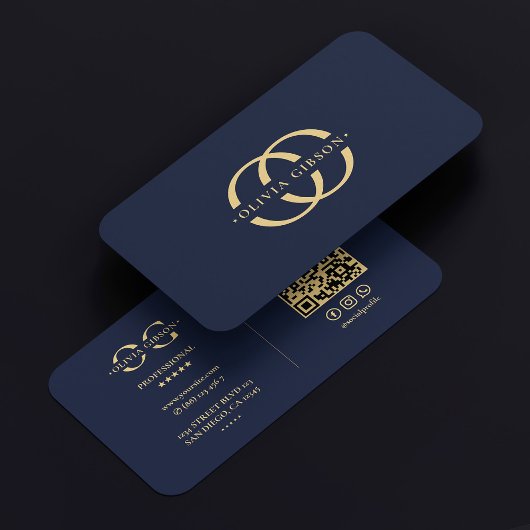 Modern Monogram O Logo Elegant Donkerblauw Visitekaartje