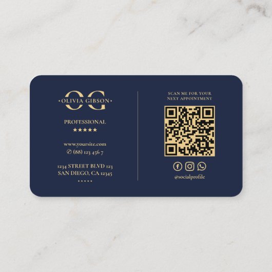 Modern Monogram O Logo Elegant Donkerblauw Visitekaartje (Achterkant)