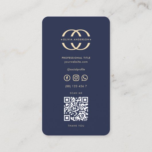 Modern Monogram O Logo Professional Donkerblauw Visitekaartje (Achterkant)