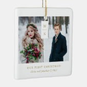 Modern Monogram | Onze eerste Kerstmis met foto's Keramisch Ornament (Rechts)