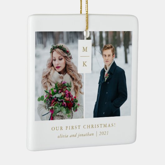 Modern Monogram | Onze eerste Kerstmis met foto's Keramisch Ornament (Rechts)