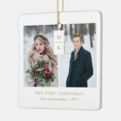 Modern Monogram | Onze eerste Kerstmis met foto's Keramisch Ornament (Links)