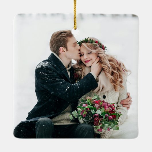 Modern Monogram | Onze eerste Kerstmis met foto's Keramisch Ornament (Achterkant)