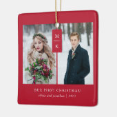 Modern Monogram | Onze eerste Kerstmis met foto's Keramisch Ornament (Links)