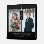 Modern Monogram | Onze eerste Kerstmis met foto's Keramisch Ornament (Links)