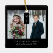 Modern Monogram | Onze eerste Kerstmis met foto's Keramisch Ornament (Voorkant)