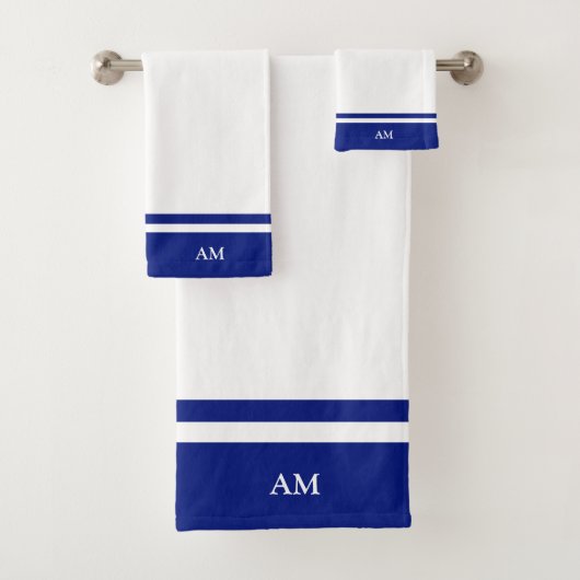 Modern Monogram op Blauw en Wit Bad Handdoek (Insitu)