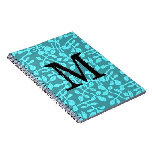 Modern Monogram op gestileerde Aqua bladeren Notitieboek (Rechterzijde)