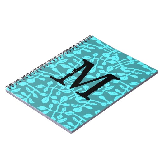 Modern Monogram op gestileerde Aqua bladeren Notitieboek (Linkerzijde)