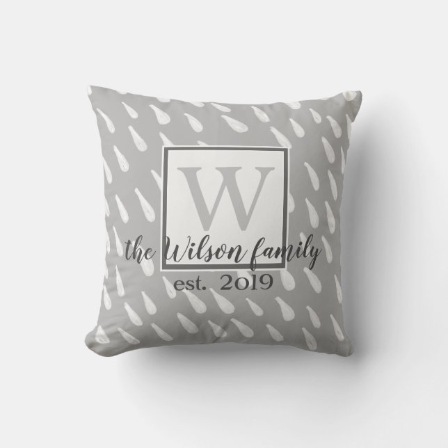 modern monogram op maat van kussen grijs en wit (Voorkant)