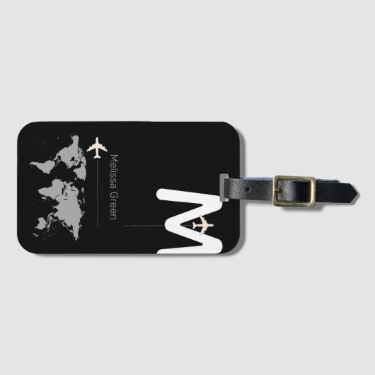 Modern monogram op zwart bagagelabel (Voorkant (horizontaal))