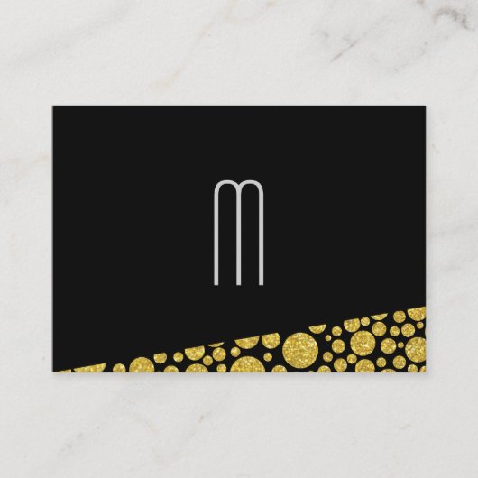 Modern Monogram op zwart | Glitter Polka Dots Visitekaartje (Voorkant)
