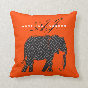 Modern Monogram Oranje en zwart Kussen