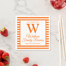 Modern monogram Oranje Stripes Familie Reunion Servet