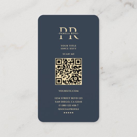 Modern Monogram P Elegant Donkerblauw Goud Visitekaartje (Achterkant)