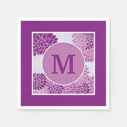  modern Monogram Paars Floral Pattern Servet (Voorkant)