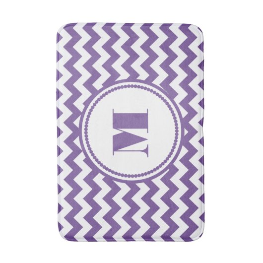 Modern Monogram Paarse Chevron Badmat (Voorkant Verticaal)