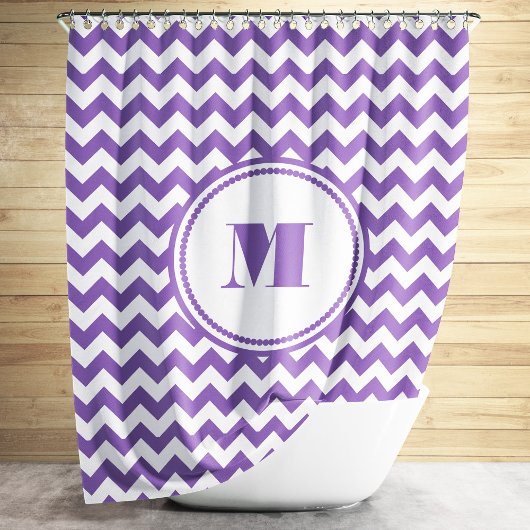 Modern Monogram Paarse Chevron strepen Douchegordijn