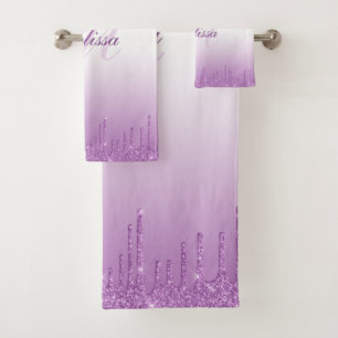 modern monogram paarse glitter bad handdoek