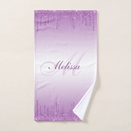 modern monogram paarse glitter bad handdoek (Handdoek)