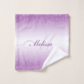 modern monogram paarse glitter bad handdoek (Wasdoekje)