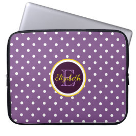 Modern Monogram Paarse poka Dots Laptop Sleeve