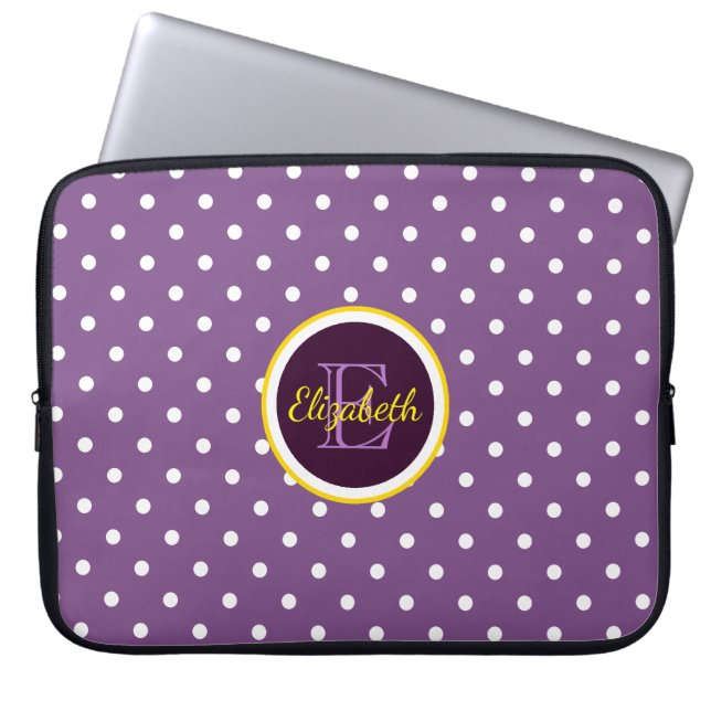 Modern Monogram Paarse poka Dots Laptop Sleeve (Voorkant)