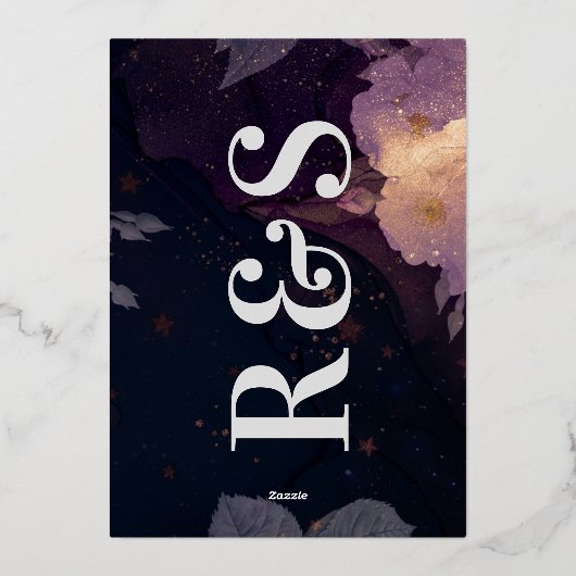 Modern Monogram Paarse Vall Wedding Folie Uitnodiging (Achterkant)